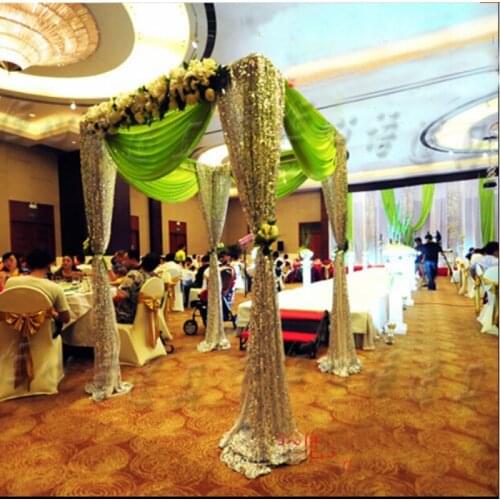 3MX3MX3M gold Sequins Wedding Square Canopy Drape curtain with swags Wedding backdrops props Party Stage Centerpiece favors