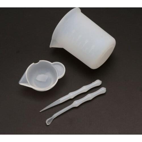 4Pcs Reusable Silicone Resin Mixing Measuring Cups Sticks Spoon Jewelry Tools Q1FA