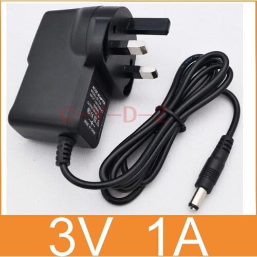 1PCS 3V1A AC 100V-240V Converter Adapter DC 3V 1A 1000mA Power Supply UK 3 Plug DC 5.5mm x 2.1mm