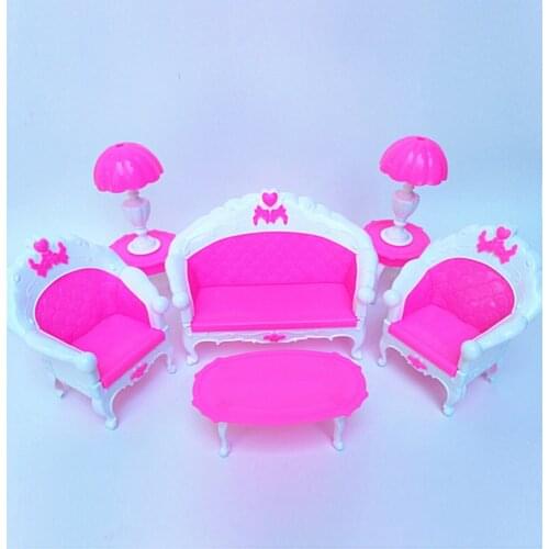 Living Room Furniture (sofa + Coffee Table + Lamp) Accessories for Barbie Doll 1/6 Toys Girl Birthday Gift Plastic Play Set