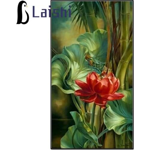 Diamond Painting Crystal Landscape Embroidery Flowers Patterns Mosaic Full Square drill Rhinestone Green Bamboo Lotus Pictures