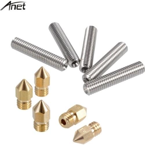 Anet 5pcs 40mm Throat PTFE Pipe Throat Tube 5pcs 0.4mm Nozzl Extruder Brass Nozzle Print Head for MK8 Makerbot 3D Printer