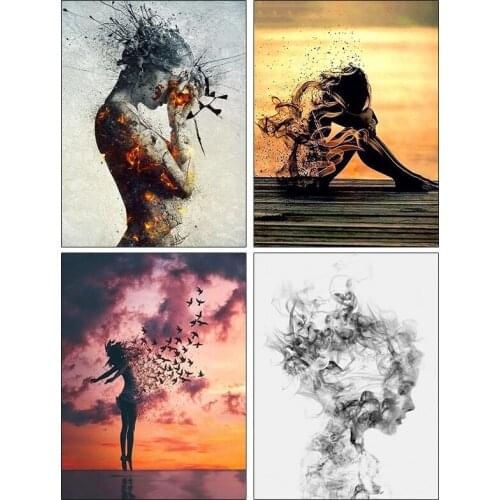 ARMYQZ Paint With Diamond Embroidery "Woman sky smoke" Diamond Painting Full Square Round Picture Of Rhinestone Decor