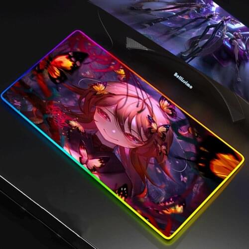 Hu Tao Genshin Impact RGB XXL Large Mause Gamer Mouse Mats Mousepad 90X30CM Anime Mausepad Keyboards Computer Peripherals 80X30