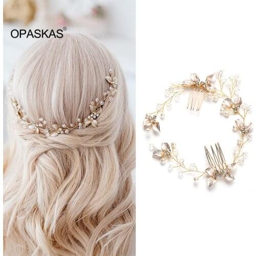 Flower Bride Wedding Hair Comb Leaf Crystal Hair Jewelry Headpieces Pearl Side Combs Bridal Decorative Hair Accessories PT