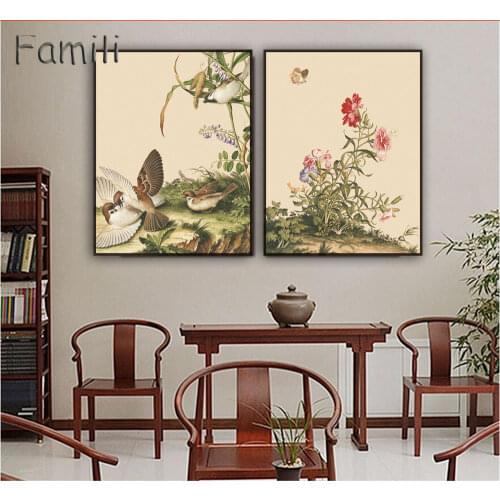 HD Animal Bird Oil Painting Spring Peach Blossom Picture Chinese Style Oil Canvas Painting Company Wall Decoration no Frame