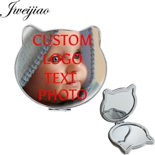 JWEIJIAO Handmade Personality Custom Made Photo Cat Ear Shaped Makeup Mirror Leather Travel Purse Pocket Mirrors NA01