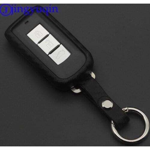 Jingyuqin 10P Remote Carbon Silicone Car Key Case For Mitsubishi Outlander 2016 Lancer 10 Pajero Sport ASX L200 Smart