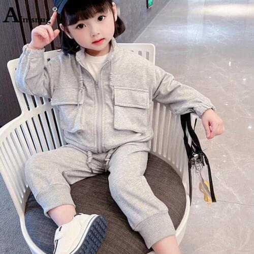 Children Two Piece Sets Unisex Fashion Zipper Coats and Long Pants 2021 Autumn Kids Casual Pocket Design 2PS Outfits Streetwear