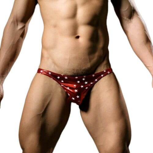 Men Sexy Star Printed Briefs Underwear Faux Leather Men Fashion Shorts Man Panties Tight Boy Satin Briefs Sexy Lingerie 4 Colors