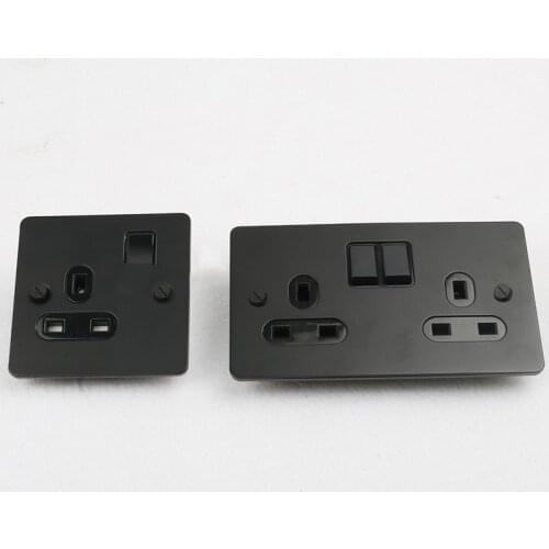 Wall Socket Grounded Children Protective Door, EU Russia Spain Outlet With 2.1A Dual USB Charging Black White SS Panel