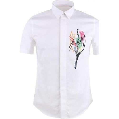 New Men Casual Short Shirt Slim Fit Graffiti Printed Shirt High Quality Camisa Masculina Chemise Homme Fashion Shirt XL 2XL 3XL