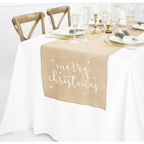 Merry Christmas Snowflake Burlap Table Runner Family Dinner BBQ Xmas winter Holiday party centerpiece rustic farm decoration