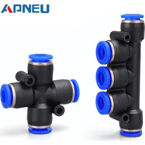 PK PZA Pneumatic Plastic 4 Way 5 Way Fitting Fittings Quick Connectors Water Hose Connector Air Push Fast 4 mm 6 mm 8mm 10mm 12