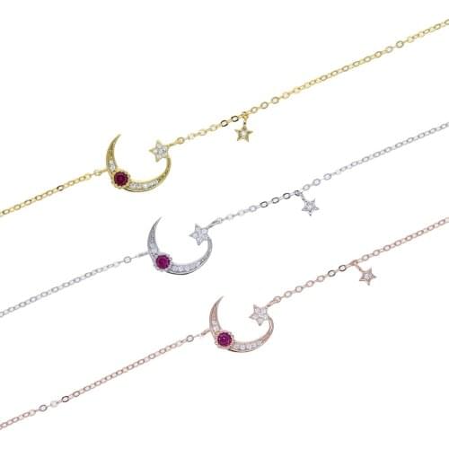 Promotion 925 Sterling Silver Jewelry 3 Colors Micro Pave CZ Cute Lovely Moon Star Charm Chain Bracelet For Girl