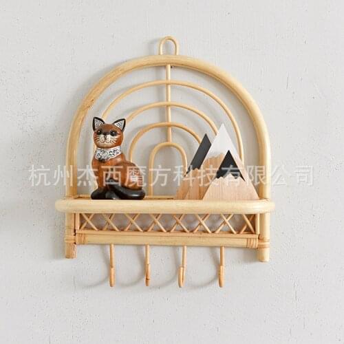Rattan wall shelf Handmade semicircular rattan wall decoration rack with hook home hanging rack