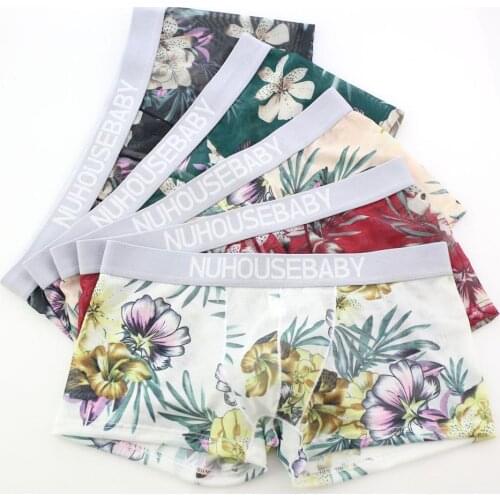 5pcs Low waist Sexy mens underwear gauze male flower print boxer ZJH01 M,L,XL,XXL