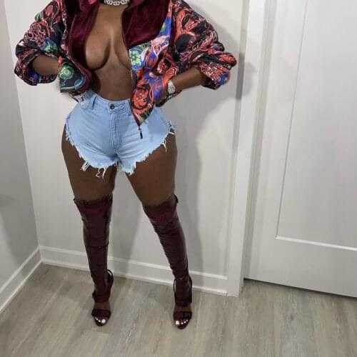 Hole Shorts Jeans Summer Women Ripped Stretch High Waist Denim Shorts Pants Slim Bottoms Clothes Club S-3XL