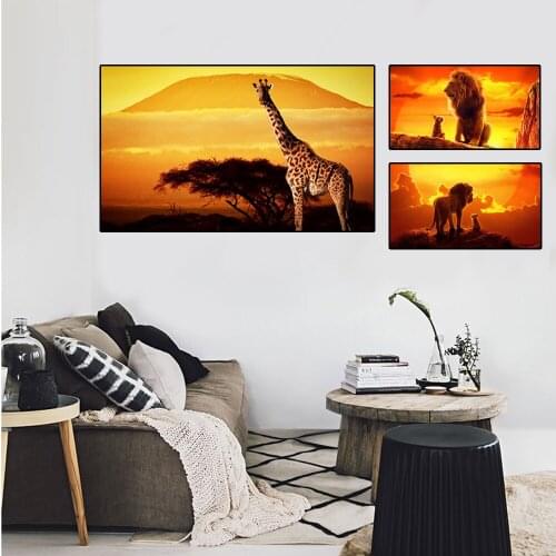 Modern Fashion Animal Canvas Painting African Lion Giraffe Wall Art Poster and Print For Corridor Aisle Home Decoration Unframed