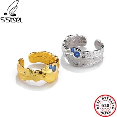 SSTEEL 925 Sterling Silver Zircon Fashion Adjustable Ring Gift For Women Aesthetic Trendy Korean Irregular Party Fine Jewellery