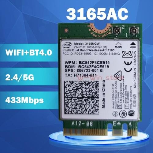 Wifi card Standard 3165NGW 3165AC 5G 433M wireless network card 4.0 Bluetooth NGFF M.2
