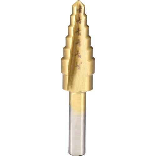 Uxcell Step Drill Bit HSS4241 3/16" to 1/2" 6 Sizes Straight Flutes Triangular Shank for Metal Wood Plastic