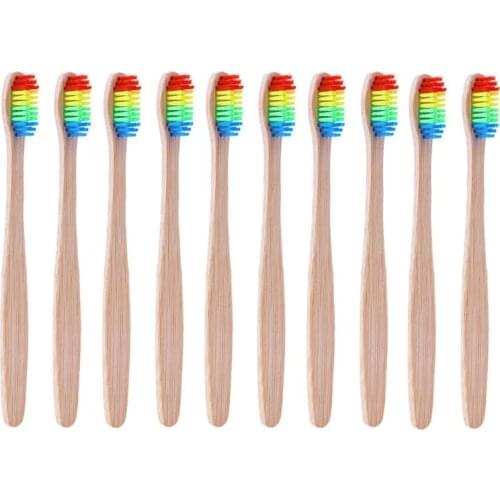 10PCS Bamboo Toothbrush Environmentally Wood Rainbow Toothbrush Bamboo Fibre Wooden Handle Tooth brush Whitening Rainbow