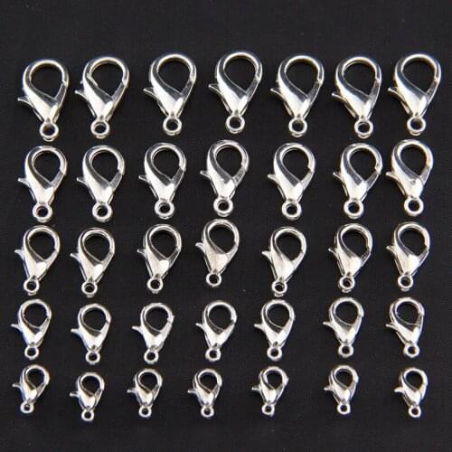 100pcs/lot 10/12/14/16/18/21mm Silver Lobster Clasps Hooks For Bracelet Necklace Connector End Caps Clasps Fit DIY Jewelry