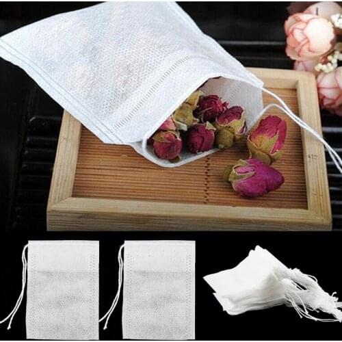 100 Pcs Disposable Tea Bags Filter Bags For Tea Infuser With String Heal Seal Food Grade Non-woven Fabric Spice Filters Teabags