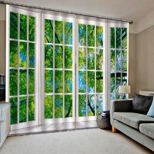 3D Window Landscpe Print Blackout Living Room Curtains Green tree Modern Office Hotel Home Decoration Curtain Drapes