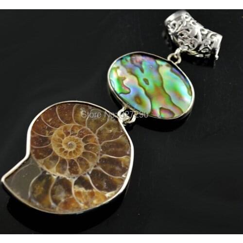 5pcs Ancient Nautilus Fossil Pendant With Natural Abalone Shell Inset Women Necklace Pendant