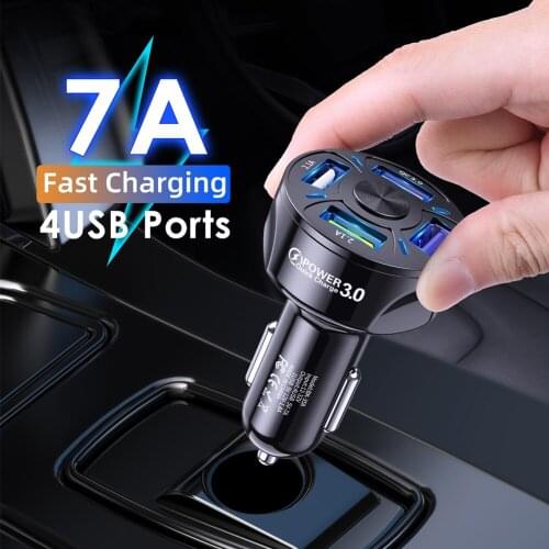 7A 4Ports USB Quick Charge Car Charger Fast Charging Splitter Cigarette Lighter Socket QC 3.0 Charger In Car Adapter Accessories