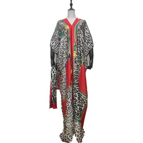 Abaya African Traditional Muslim Women Hijab Silk Boubou Dress High Quality Kuwait Fashion Lady Leopard Kaftan Maxi Dresses