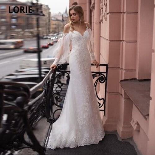 LORIE Bohemian Wedding Dresses Boho Spaghetti Strap Mermaid Wedding Gown White Ivory Backless Bridal Gown 2021 suknia ślubna