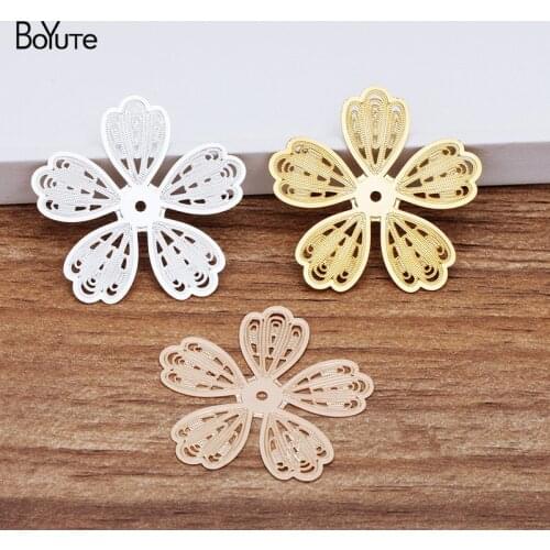 BoYuTe 20Pcs/Lot 31.5MM 3 Colors Flower charm DIY Filigree Brass flower pendant for Jewelry Making