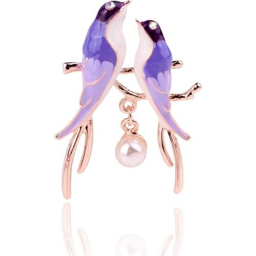 TODOX purple birds Brooches man women New Fashion color paiting exquisite cute birds pearl pins garment accessory wedding hot