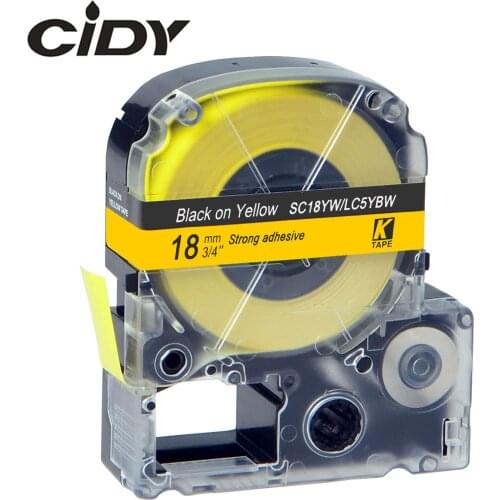 CIDY 30Pcs SC18YW/LC5YBW9 LC-5YBW Compatible For Epson/KingJim LW-300 LW-400 Black on Yellow 18mm adhesive SS18KW label tapes