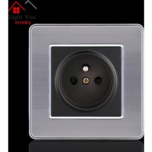 16A European Wall Socket Outlet 86 Type French Standard Wall Charger Adapter Stainless Steel Panel Kitchen Bedroom Plug Sockets