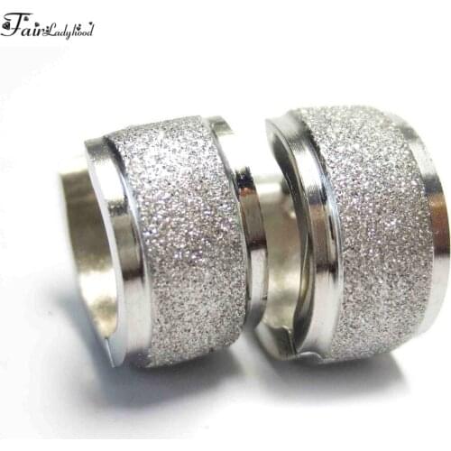 FairLadyHood 7 x 12 mm New Trendy Women Earrings Frosted 316L Stainless Steel Simple Cool Men Earrings