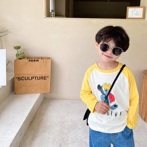 Boys Spring Autumn raglan sleeve cartoon Tees kids cotton casual long sleeve T shirts