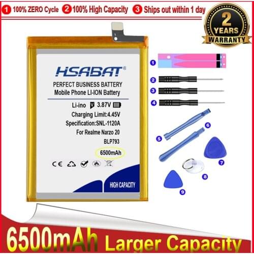 HSABAT 0 Cycle 6500mAh BLP793 C11 C12 C15 Battery for OPPO Realme Narzo 20 High Quality Mobile Phone Replacement Accumulator
