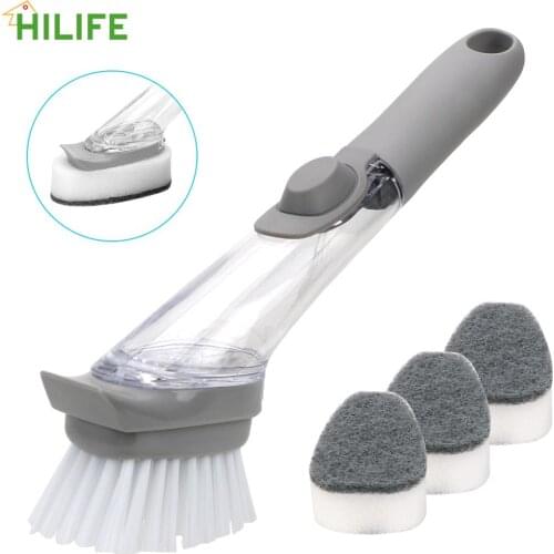 Washing Dish Brushes Sink Floor Cleaning Tools Automatic Liquid With 3Pcs Non-Stick Oil Scouring Pad Cleaning Brush Scrubber