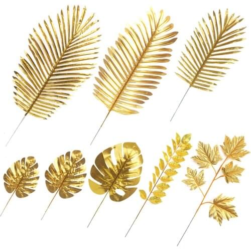 6pcs Single Simulation of turtle back leaf scattered tail gold series Silk artificial fake flower home wedding celebration