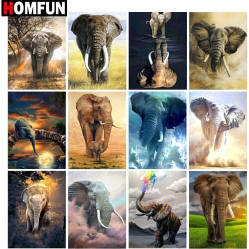 HOMFUN Square Round Drill 5D Diamond Painting Environmental Crafts Full Diamond Embroidery "Elephant jungle animal" Home decor