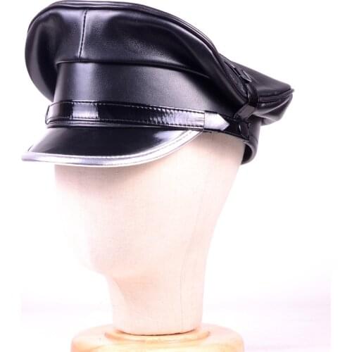 Mens Womens Real Leather German Military Heavy Machine Knight Punk Motorcycle Hat Retro drivers Army Service Hats/Caps