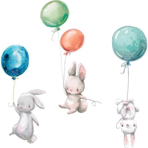 Colorful Balloon For Kids Rabbits Bedroom Wall Stickers Decoration Gray Bunny Nursery Decal