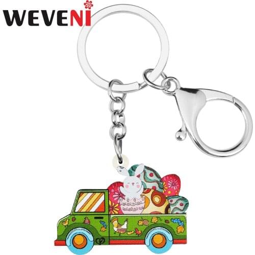 WEVENI Acrylic Sweet Floral Easter Eggs Rabbit Car Truck Keychains Ring Fashion Key Chain Unique Gifts Jewelry For Women Girls