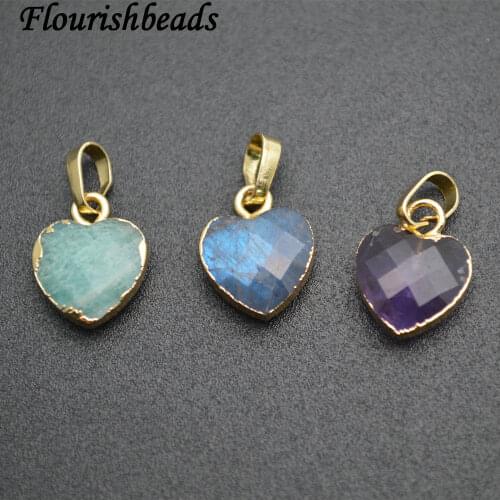 Cute Natural Gemstone Faceted Heart Shape Stone Pendant Small Size 10mm Jewelry ( Amethyst / Amazonite / Labradorite )