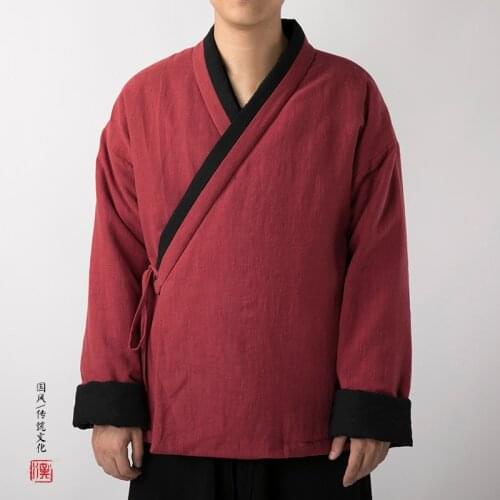 MIXCUBIC 2019 winter Korean style Unique Mixed colors collar linen Padded coats men casual slim Overcoat for men size M-4XL