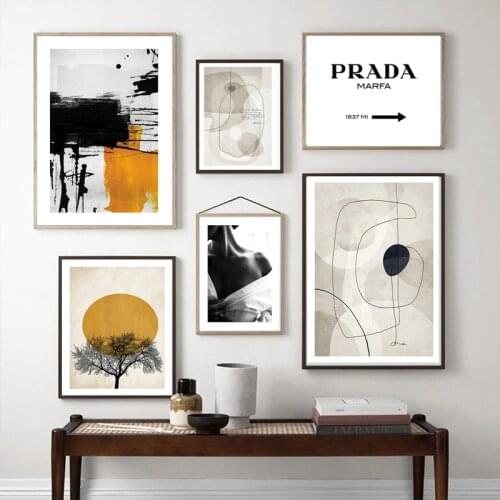 Fashion Sexy Lady Poster Black And White Wall Art Salon Decoration Abstract Yellow Painting Canvas Print Wall Art Picture